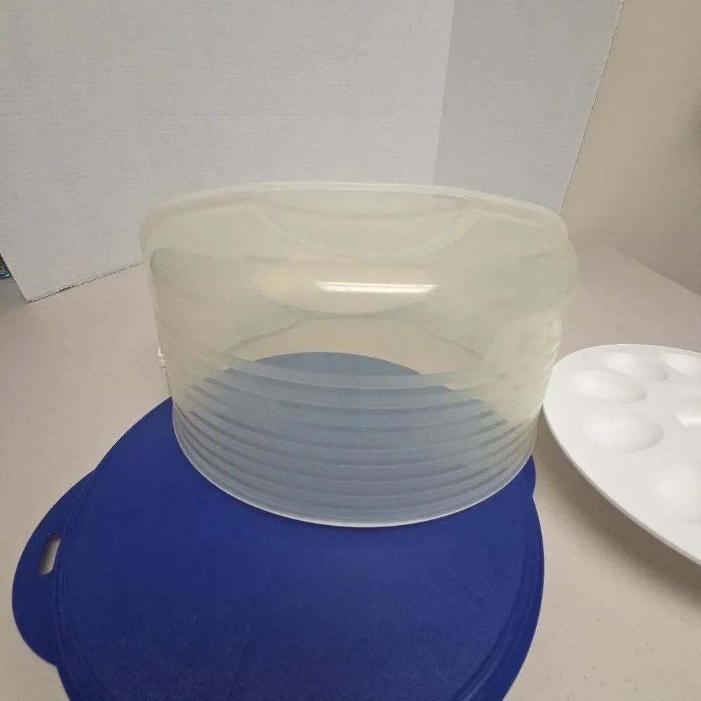 VTG Tupperware Blue Round Cake Taker Carrier, 12